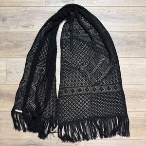 RODIER Black Crochet Knit Fringe Whimsigoth Scarf Shawl Wrap Witchcore
